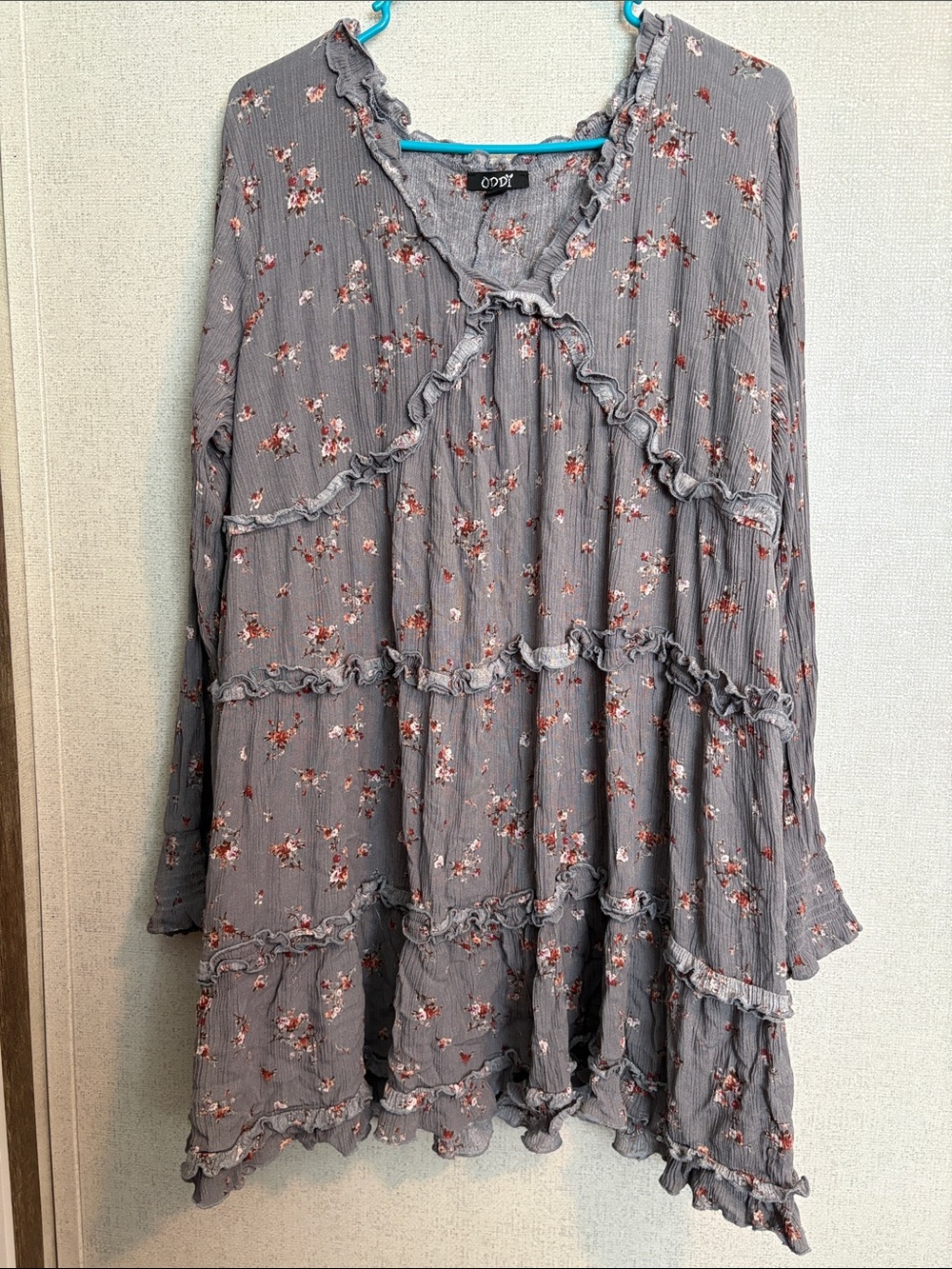 Gray Floral Ruffled Tiered Dress